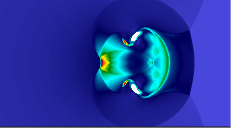 Temperature field generated from void collapse in a solid material.